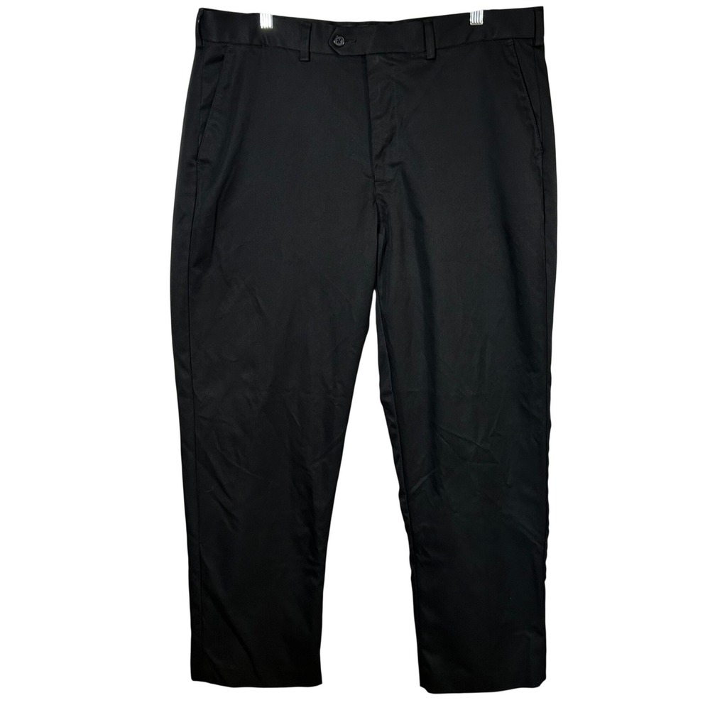 George Mens Black Polyester Dress Pants Size‎ 38x32 Flat Front Formal